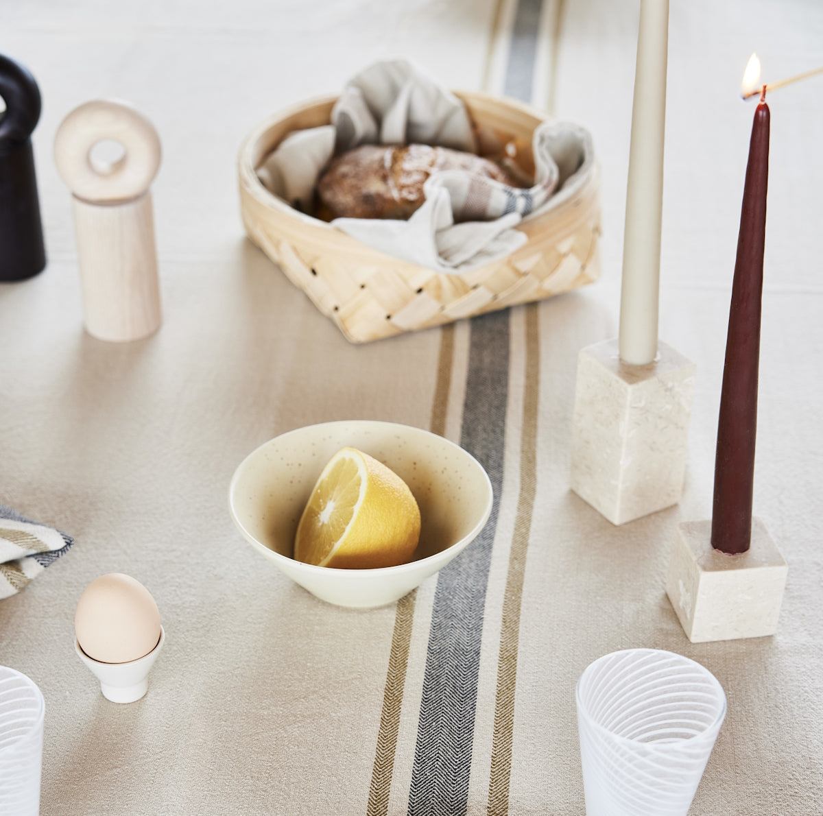 OYOY Savi Square Marble Candleholder High Beige