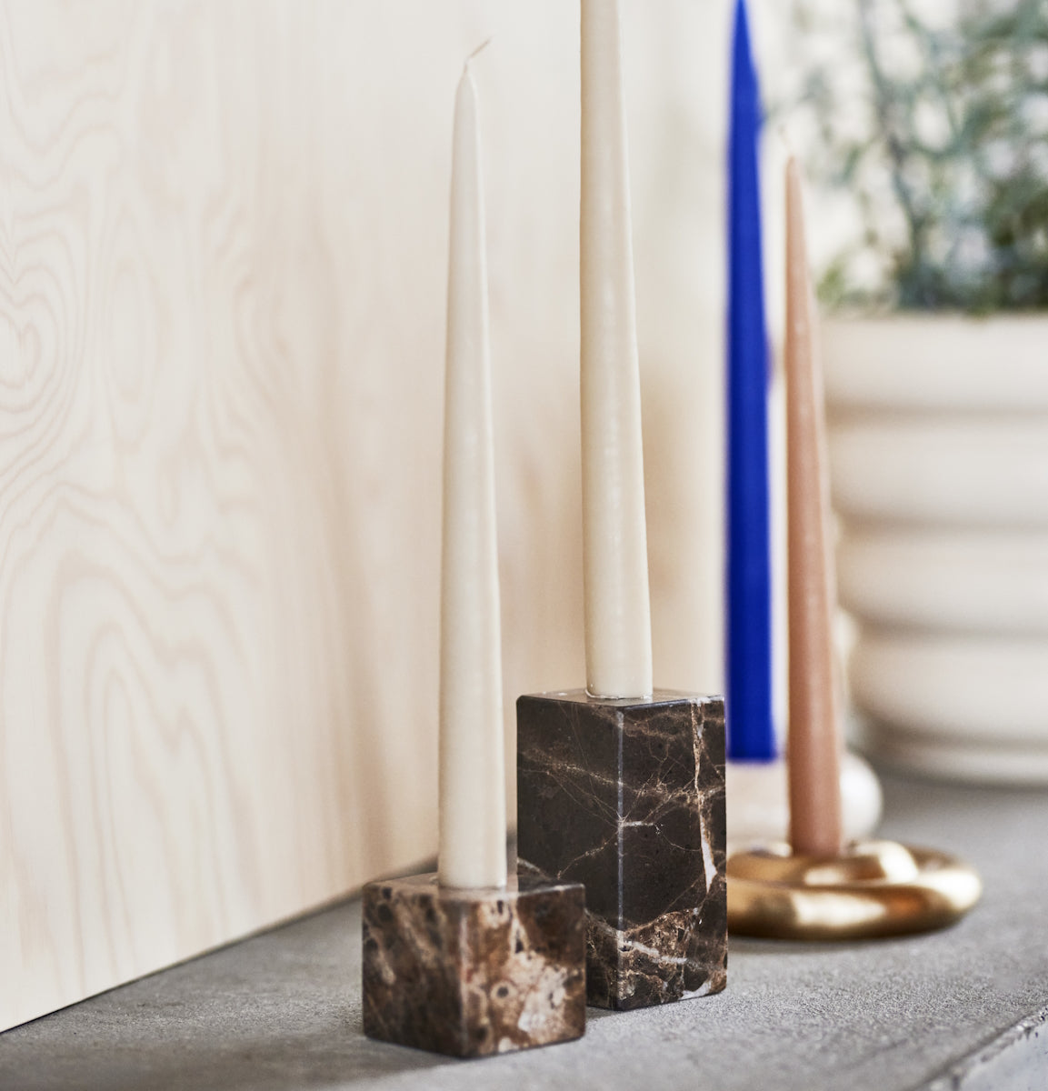 OYOY Savi Square Marble Candleholder Low Choko