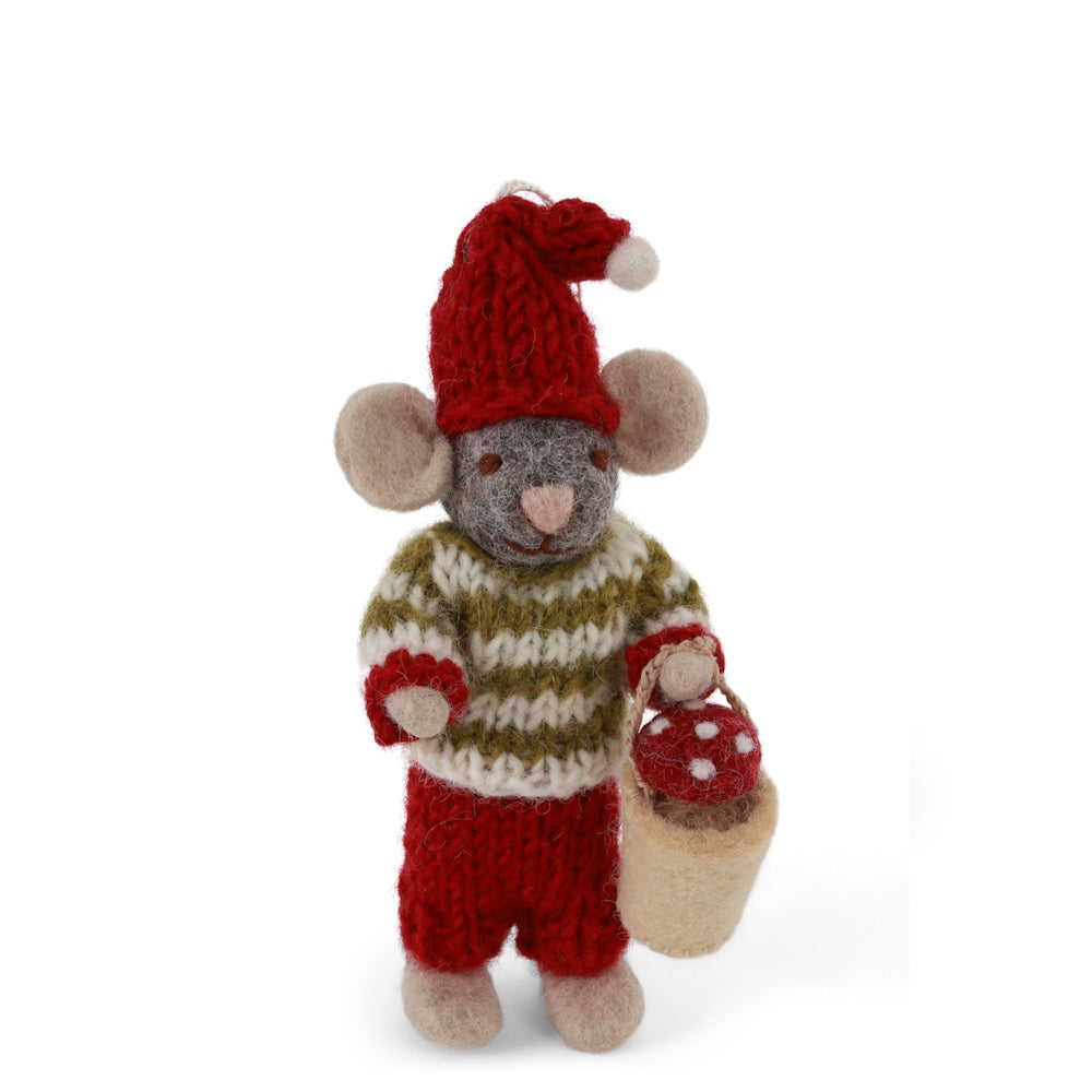 Gry & Sif Mouse Boy Small Grey with Mushroom Bucket