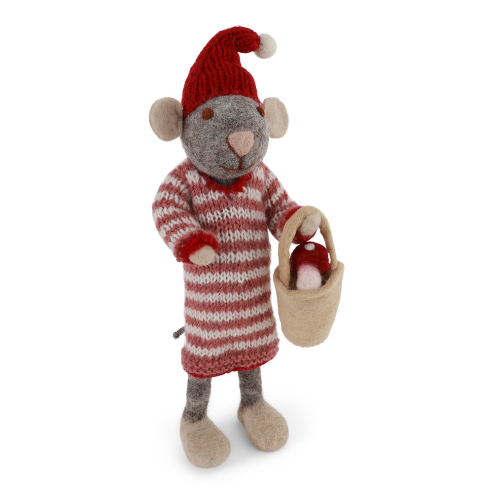 Gry & Sif Mouse Girl Big Grey with Mushroom Bucket