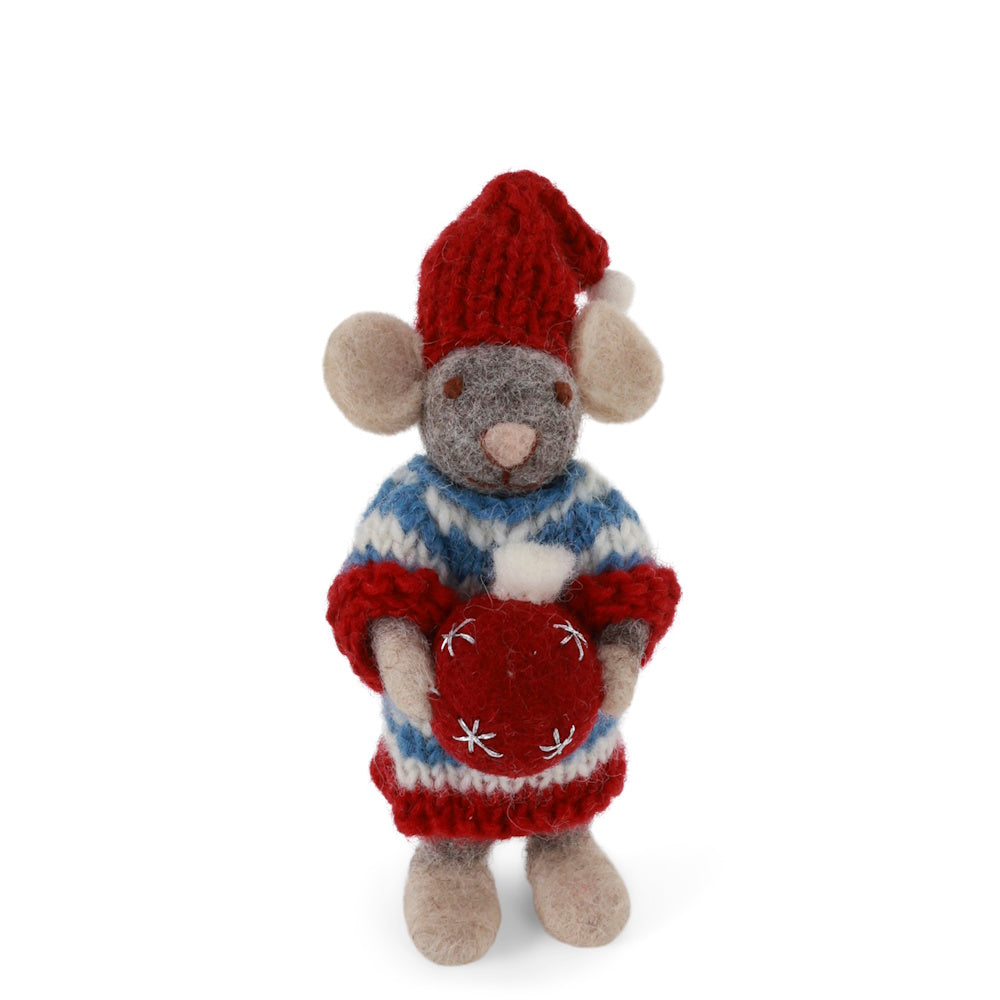 Gry & Sif Mouse Girl Small Grey with Bauble