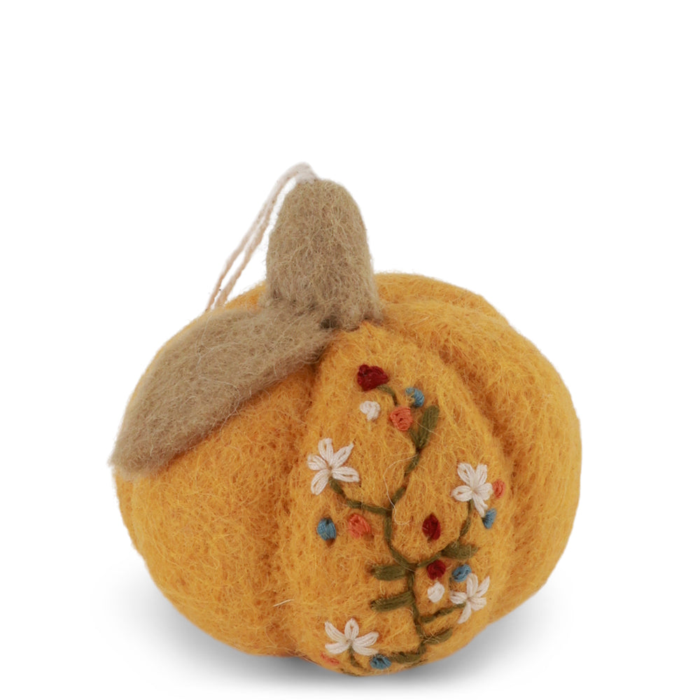 Gry & Sif Pumpkin with Embroidery Yellow Decoration
