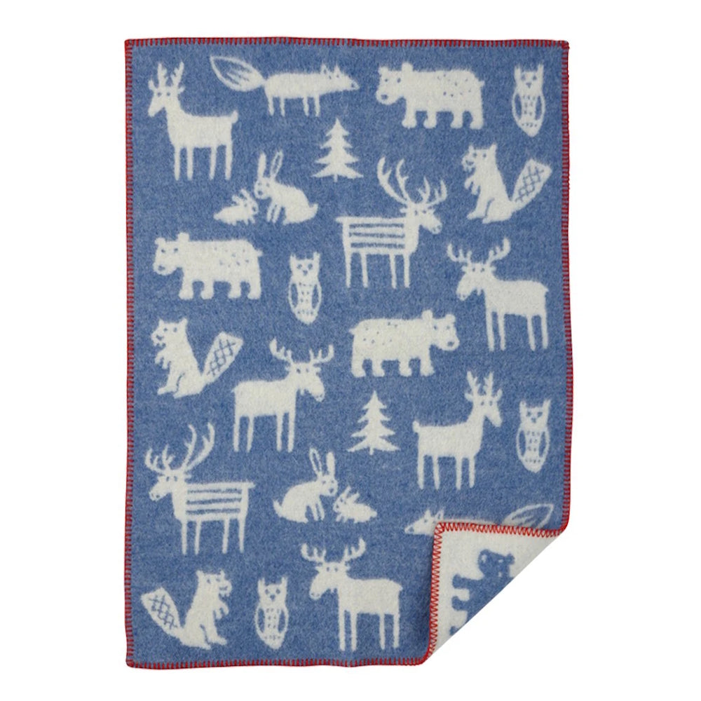 Klippan Forest Wool Baby Blanket Blue