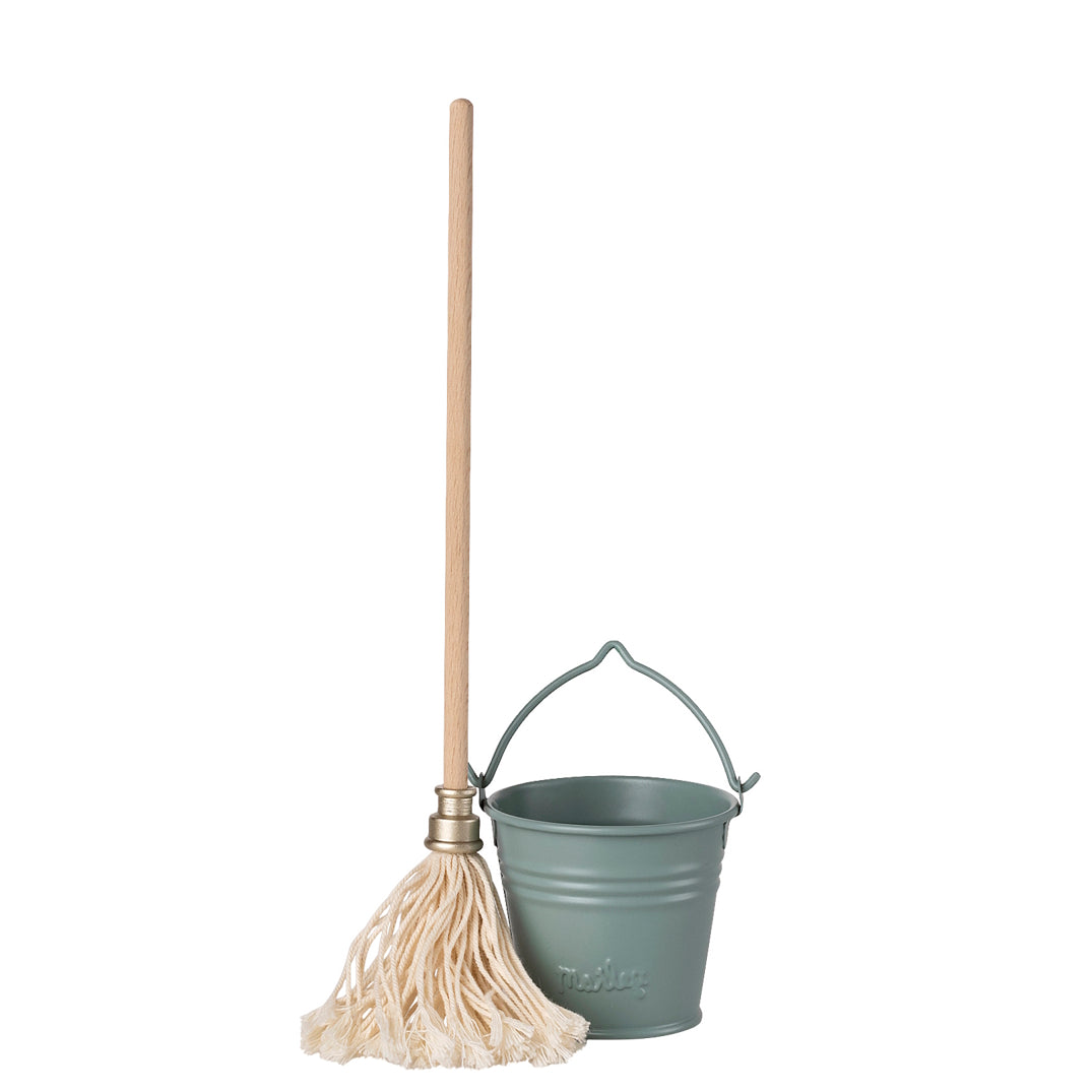 Maileg Bucket & Mop Miniature Light Blue