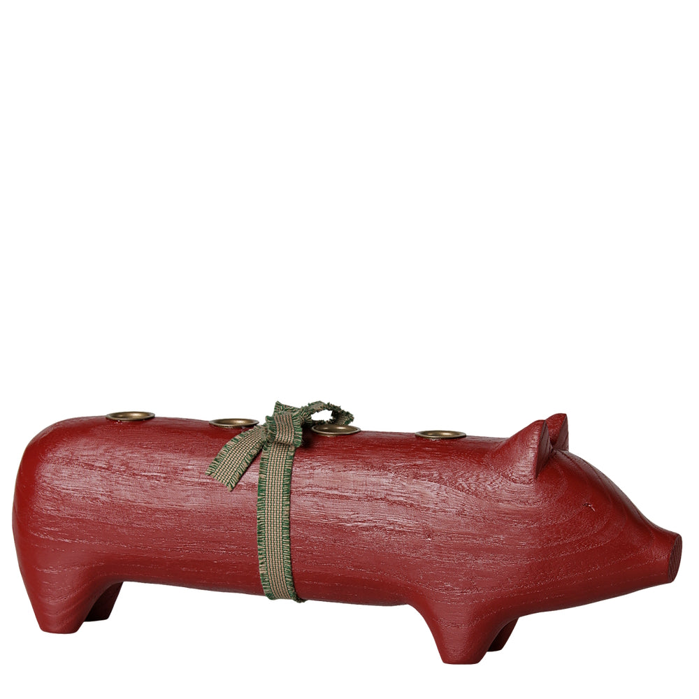 Maileg Wooden Candle Holder Pig Advent Large Red