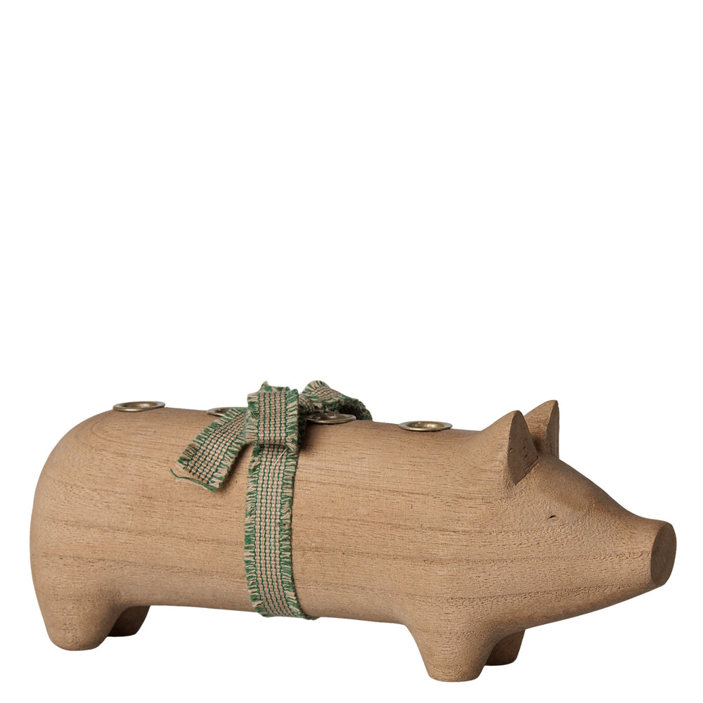 Maileg Wooden Candle Holder Pig Advent Medium Nature