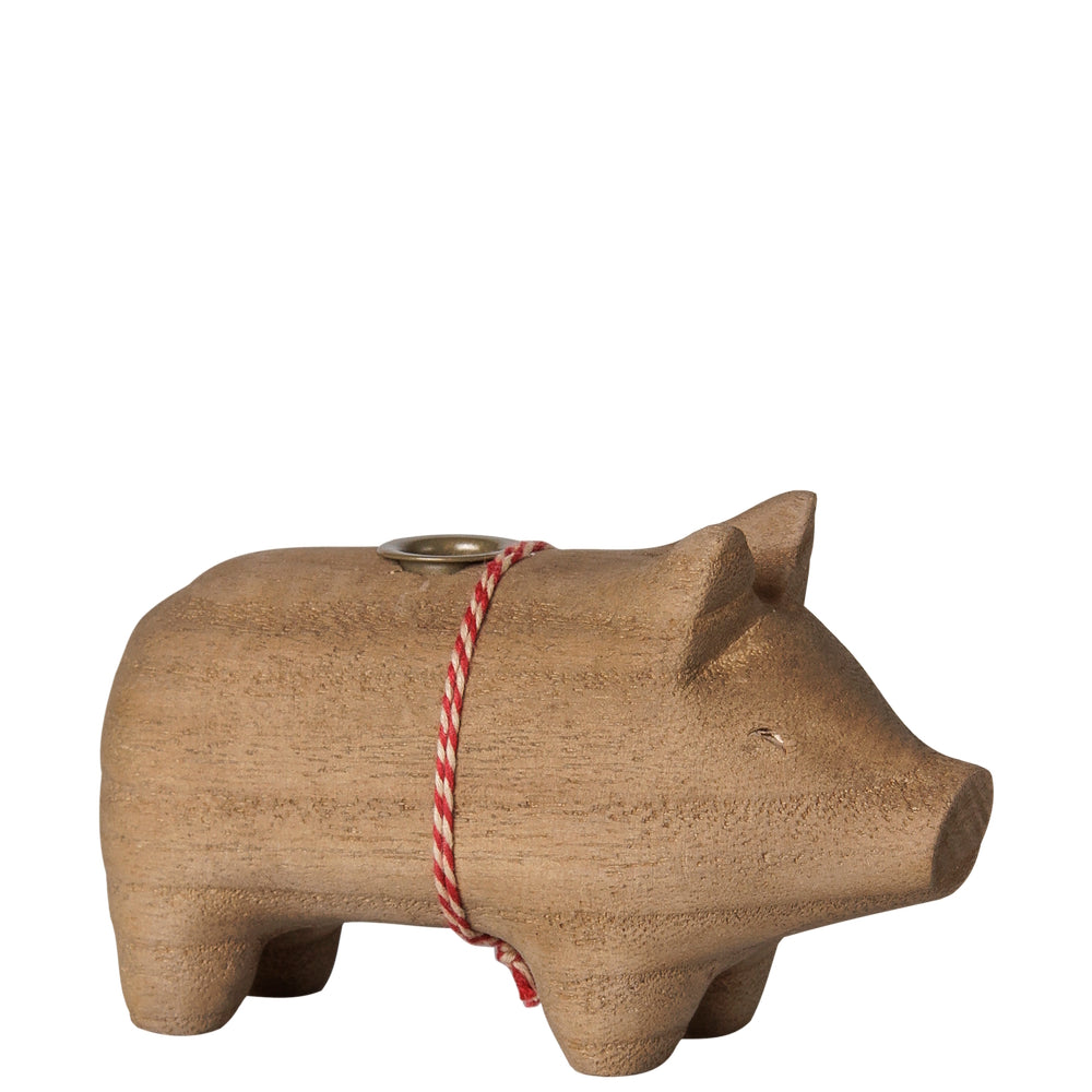 Maileg Wooden Candle Holder Pig Small Nature