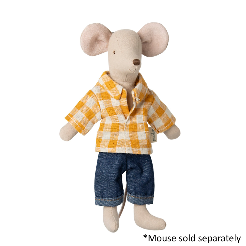 Maileg Yellow Checked Shirt and Pants Dad Mouse