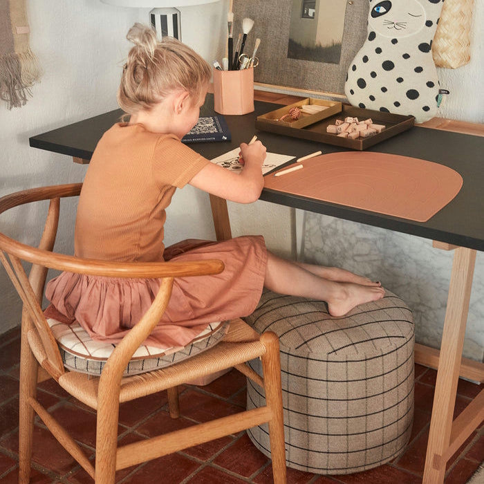 OYOY Grid Cotton Pouf Small Clay