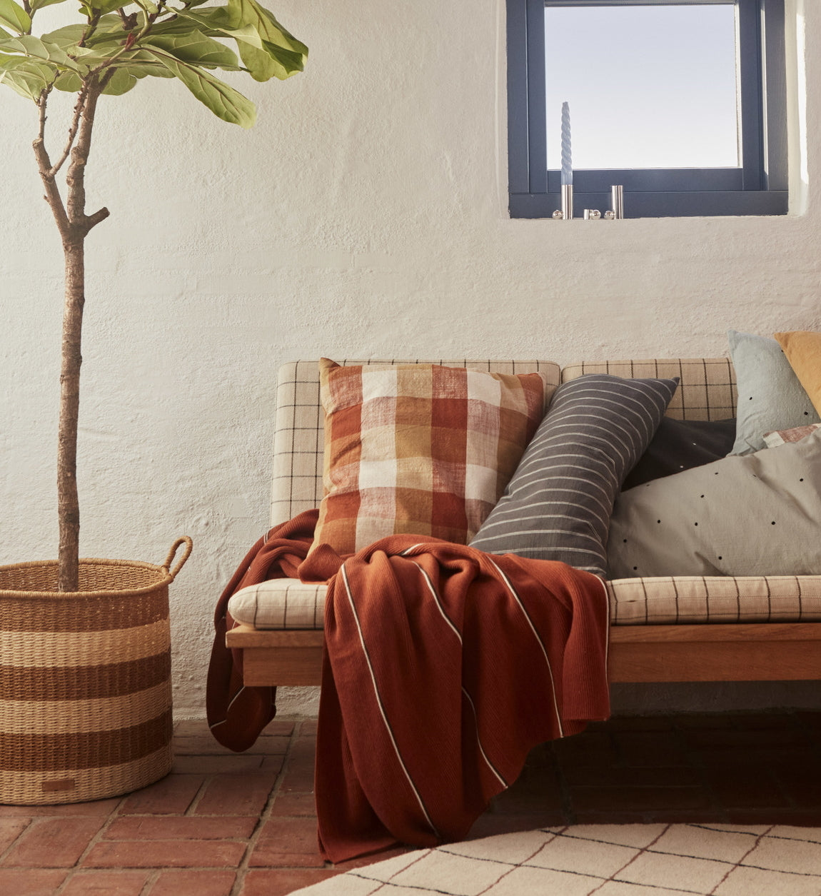 OYOY Kyoto Checker Cushion Dark Sienna