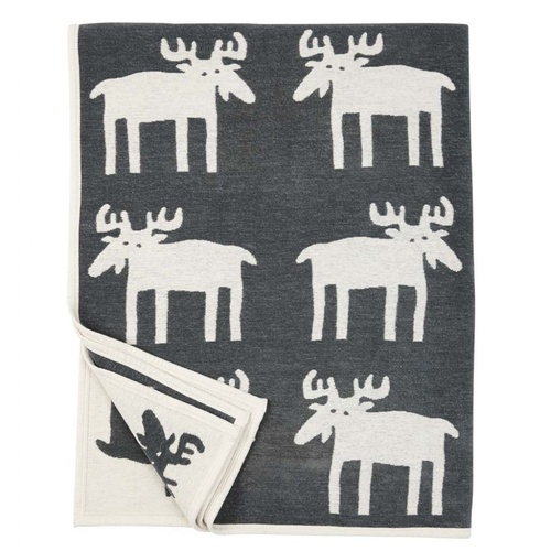 Moose Cotton Blanket dark grey
