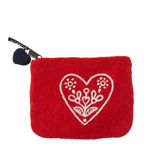 Heart & Flower Felted Purse red