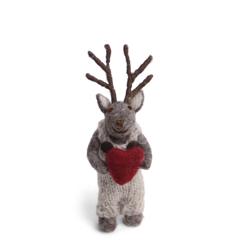 Deer Boy Small Grey with Heart