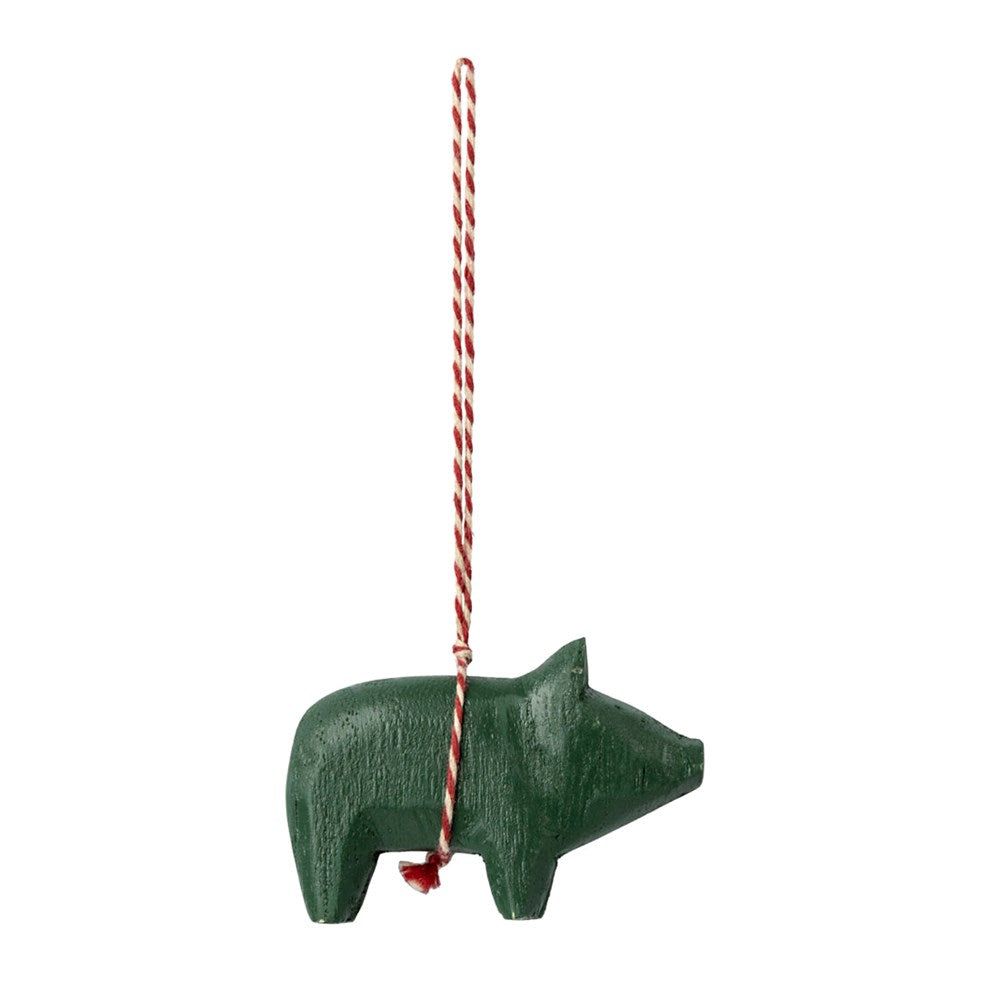 Maileg Pig Wooden Ornament Dark Green