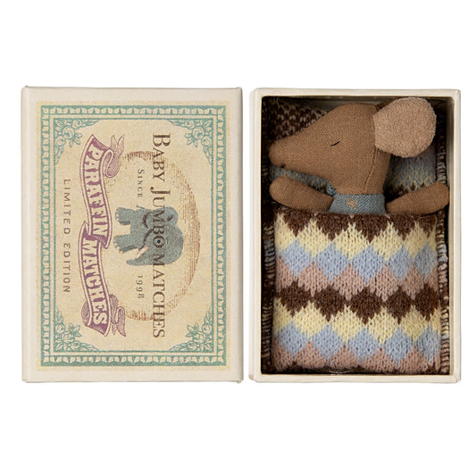 Maileg Sleepy Wakey Baby Mouse in box Blue
