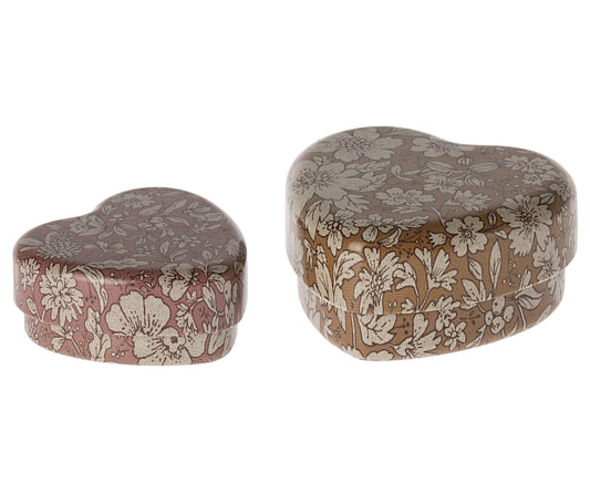 Maileg Metal Heart Box Set Ocher-Heather 2pack
