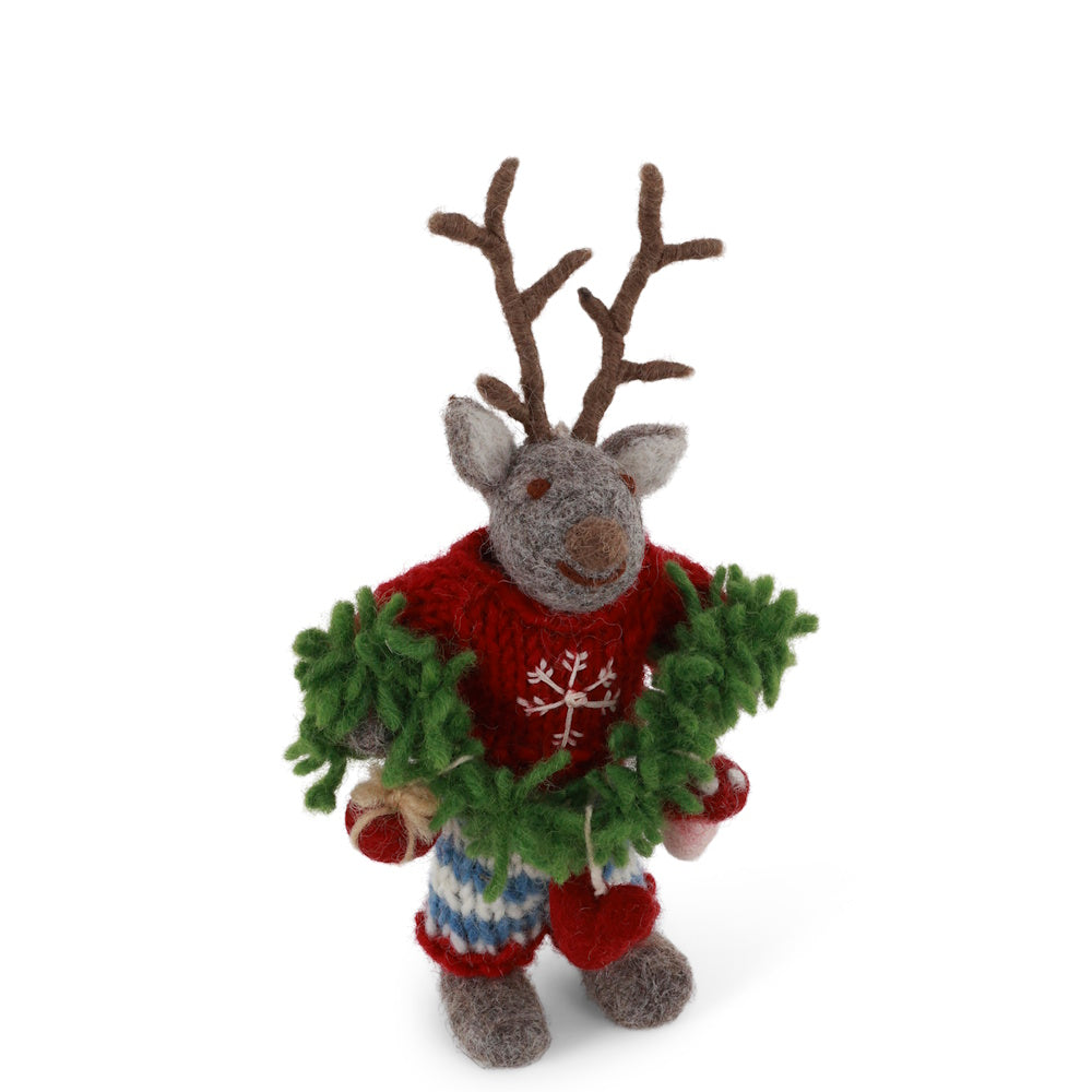 Gry & Sif Deer Boy Small Grey with Garland