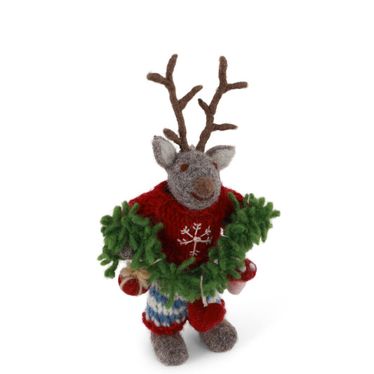 Gry & Sif Deer Boy Small Grey with Garland