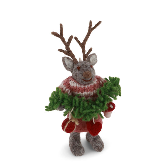 Gry & Sif Deer Girl Small Grey with Garland