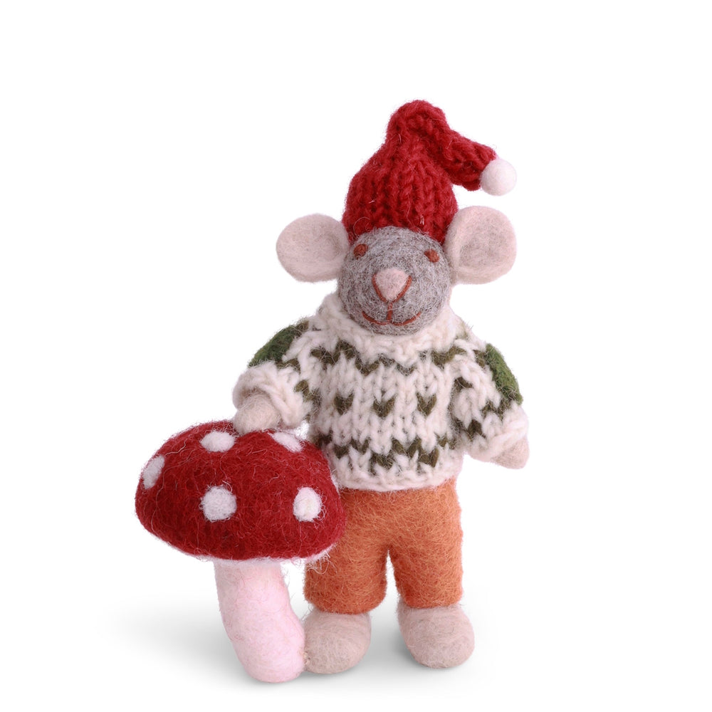 Gry & Sif Mouse Boy Small Grey with Mushroom