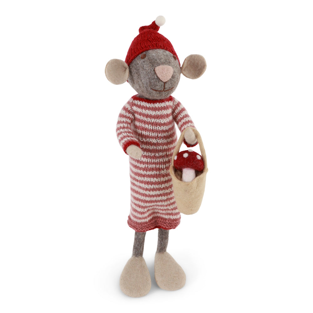 Gry & Sif Mouse Girl Extra Large Grey with Mushroom Bucket