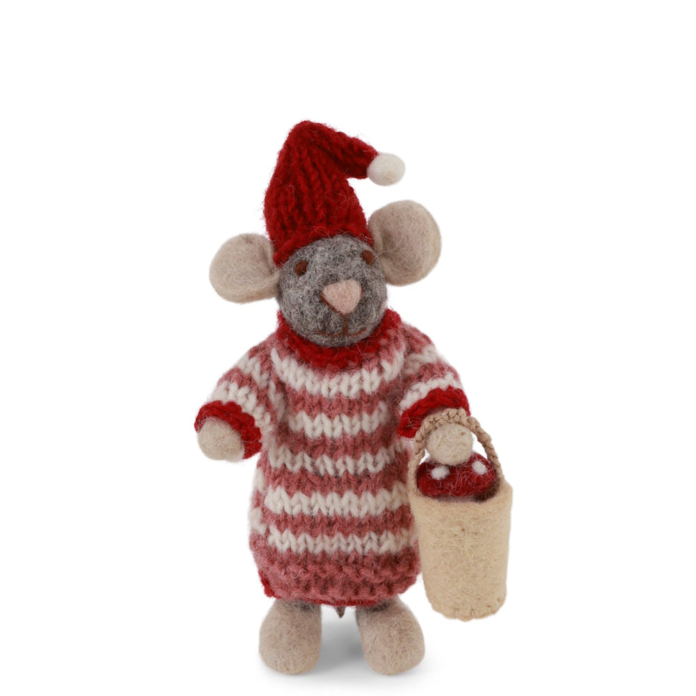 Gry & Sif Mouse Girl Small Grey with Mushroom Bucket