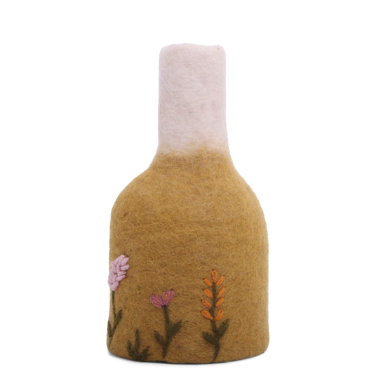 Gry & Sif Vase Felt Embroidered ochre