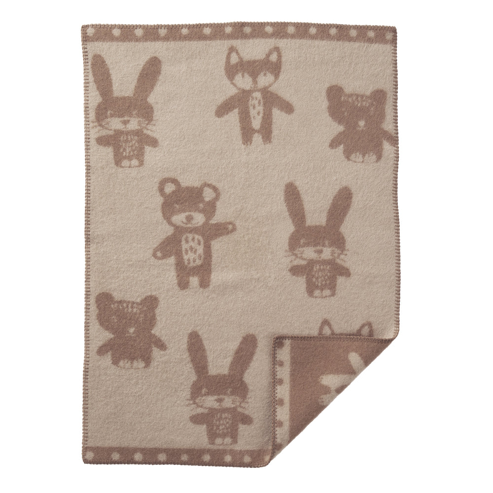 Klippan Bunny & Bear Wool Baby Blanket Brown
