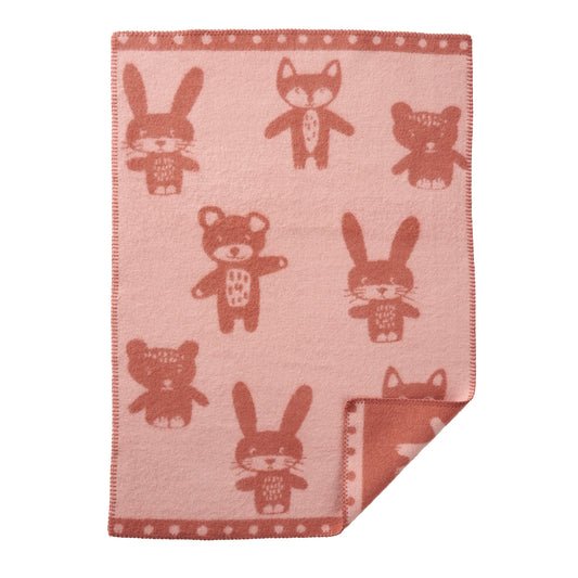 Klippan Bunny & Bear Wool Baby Blanket Rose