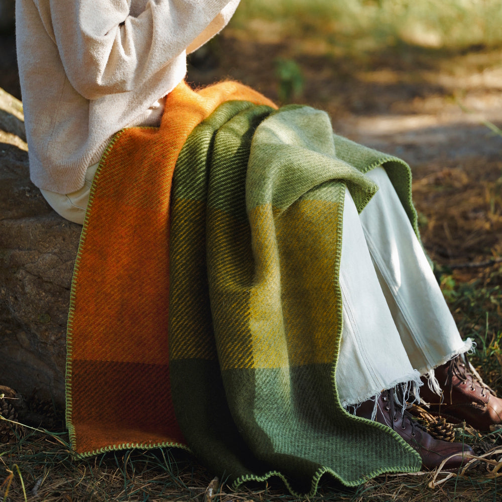 Klippan Gotland Check Midi Wool Throw Green