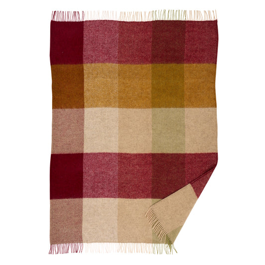 Klippan Gotland Check Wool Blanket Burgundy