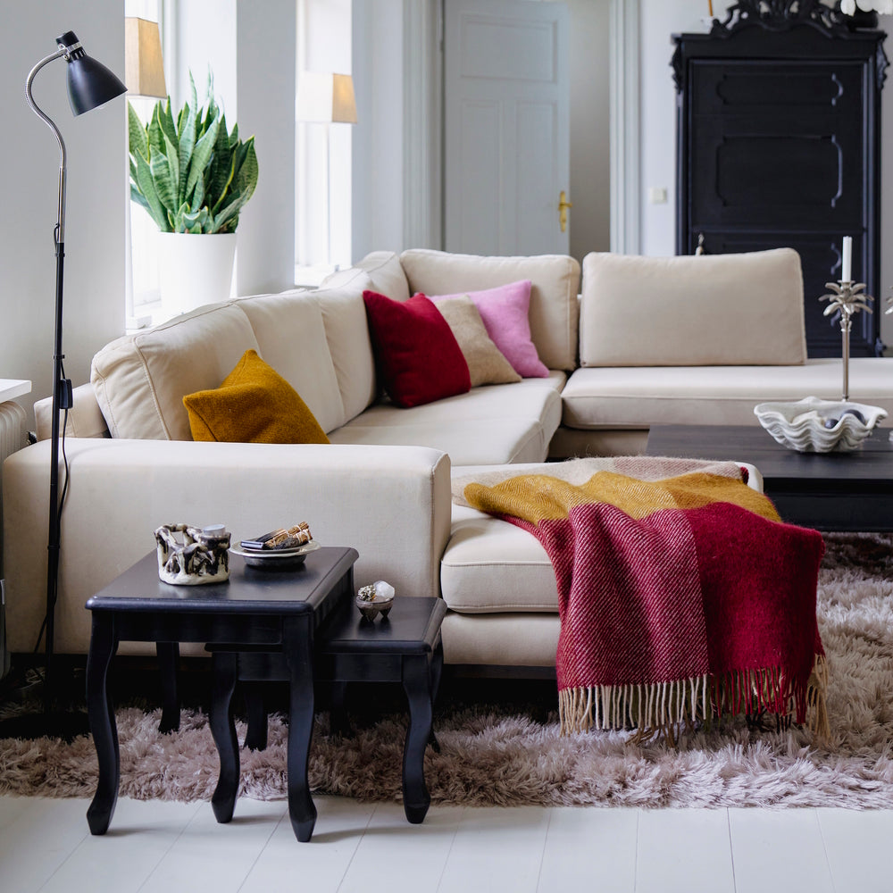 Klippan Gotland Check Wool Blanket Burgundy