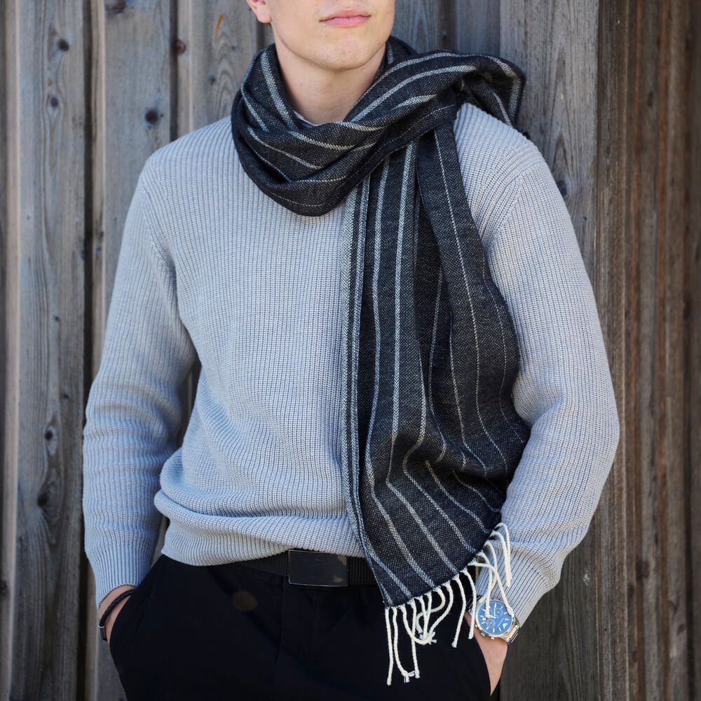 Klippan Irregular Stripe Merino Wool Scarf Black