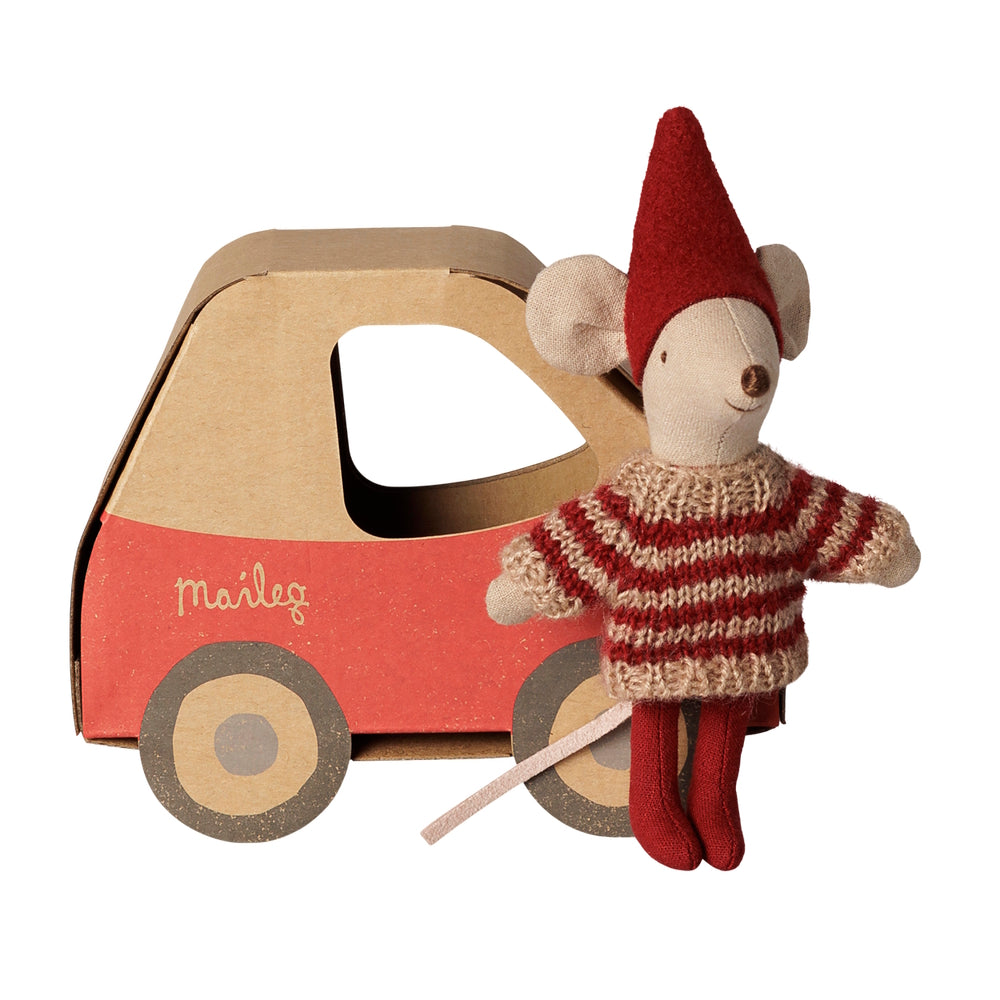 Maileg Christmas Mouse Little Sister in Car Box