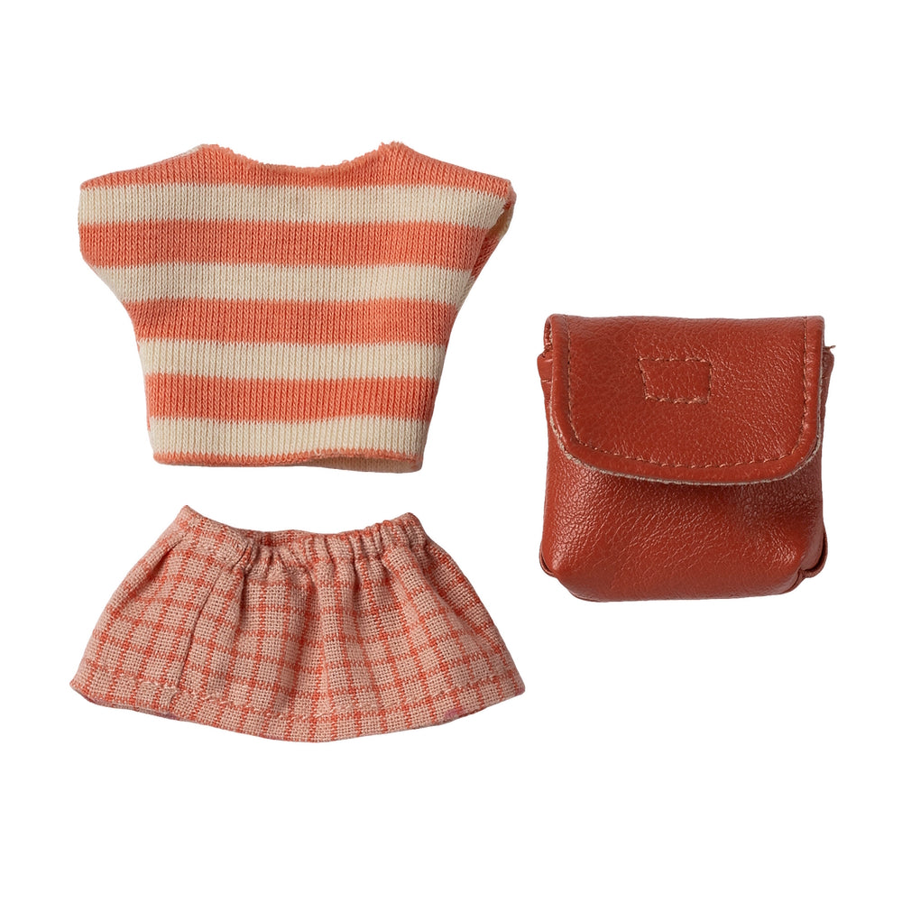 Maileg Clothes and Bag Big Sister Mouse Coral
