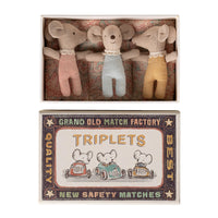 Maileg Triplets Baby Mice in Matchbox Checker