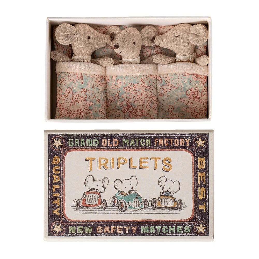 Maileg Triplets Baby Mice in Matchbox Checker