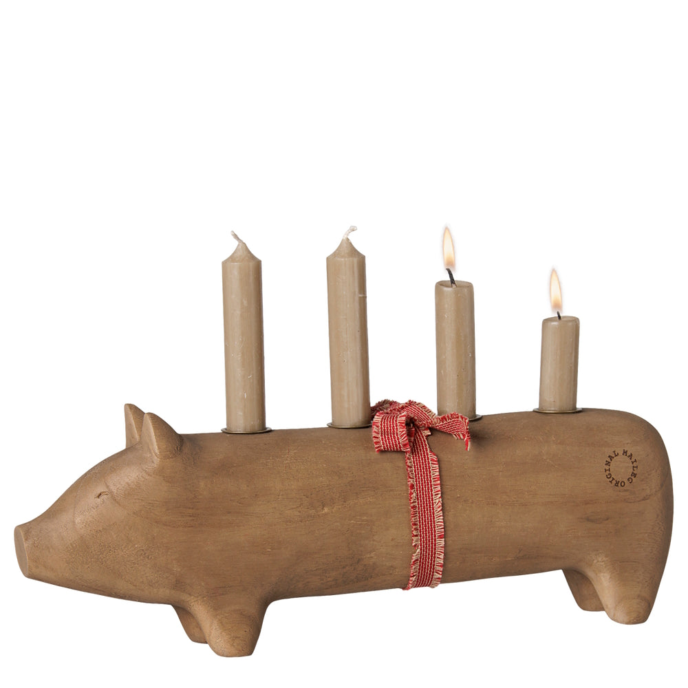 Maileg Wooden Candle Holder Pig Advent Large Nature