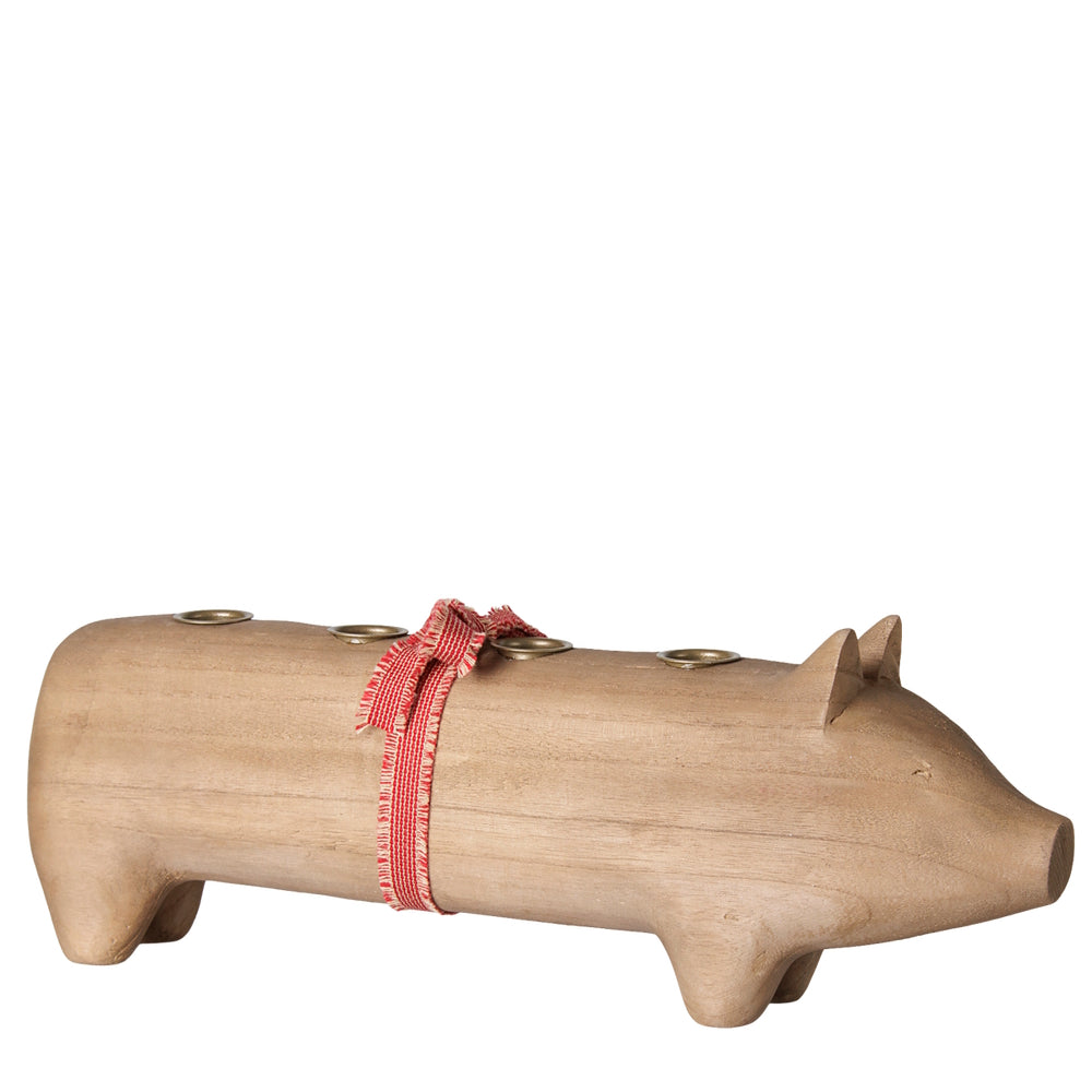Maileg Wooden Candle Holder Pig Advent Large Nature