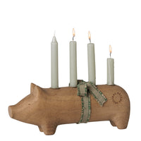 Maileg Wooden Candle Holder Pig Advent Medium Nature