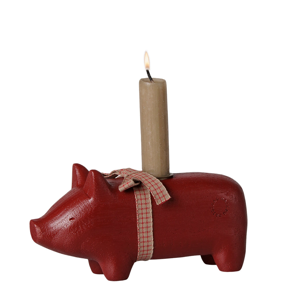 Maileg Wooden Candle Holder Pig Medium Red