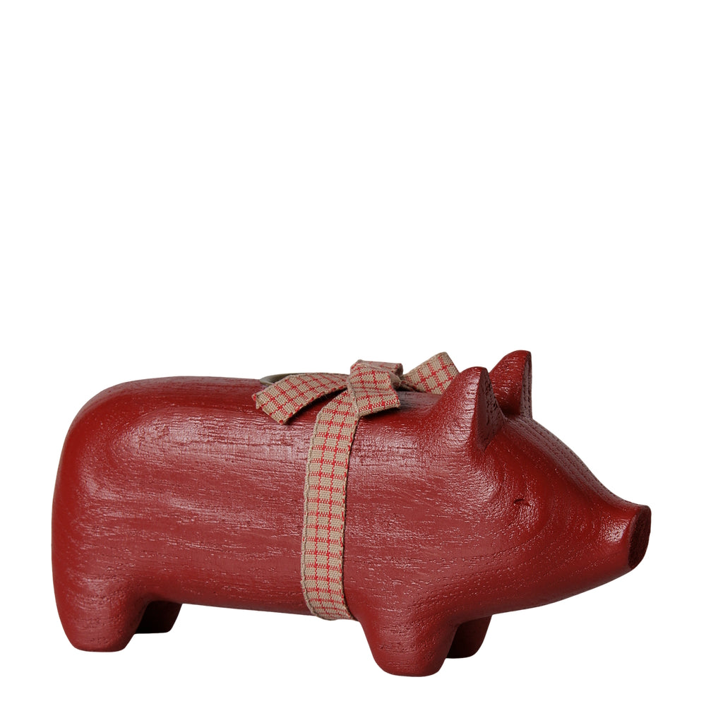 Maileg Wooden Candle Holder Pig Medium Red
