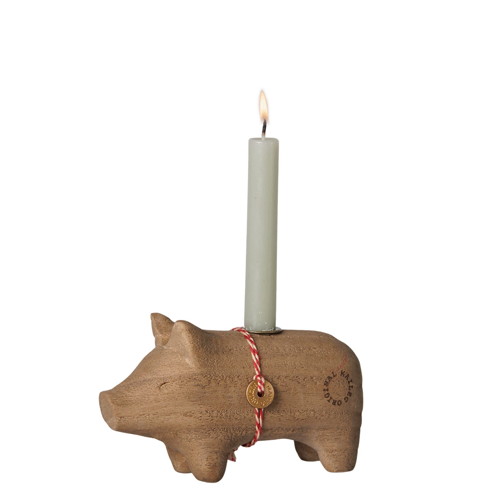 Maileg Wooden Candle Holder Pig Small Nature