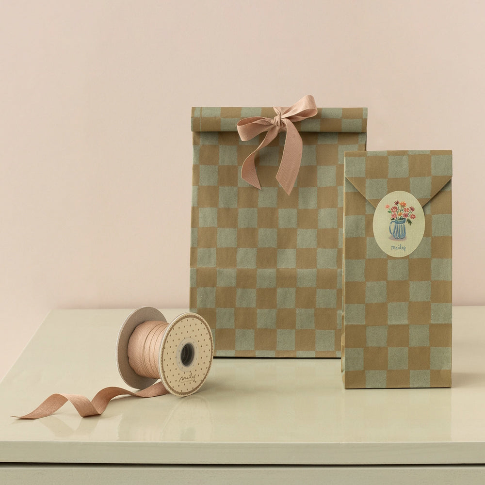 Maileg Gift Bag Mini Checker Mint-Ocher 50pk