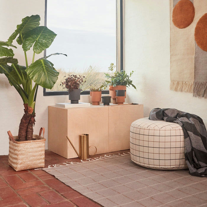 OYOY Grid Cotton Pouf Large off-white