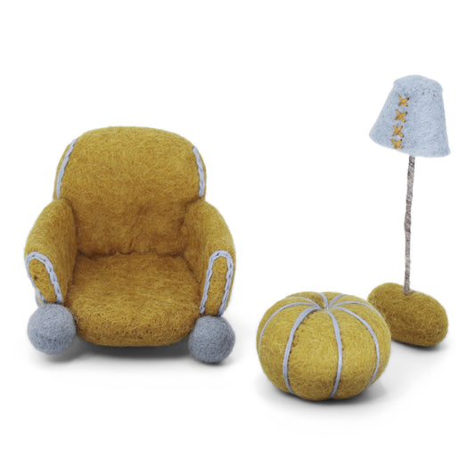 Gry & Sif Mini Felted Chair, Pillow & Lamp ochre