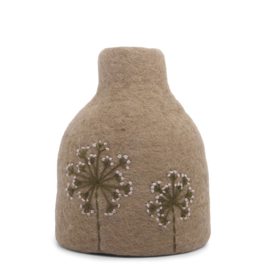 Gry & Sif Vase Felt Embroidered brown