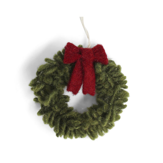 Gry & Sif Wreath Felt Mini Green w/ Red Bow