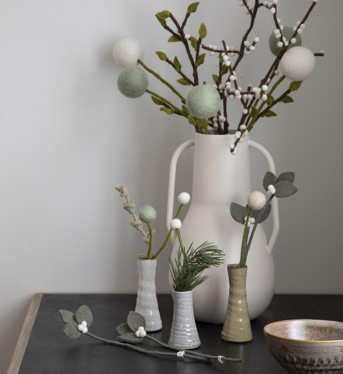 Flower Stem Beige & Aqua 3cm Bud
