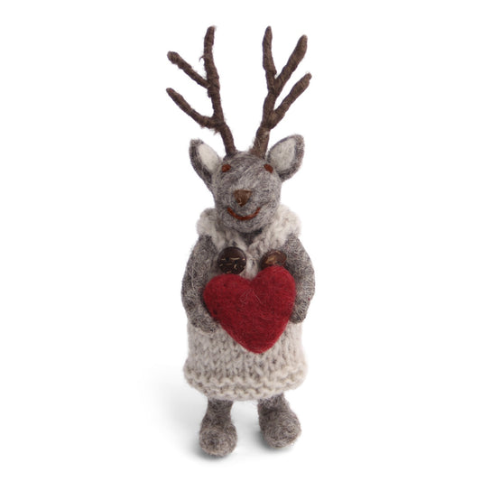 Gry & Sif Deer Girl Small Grey with Heart
